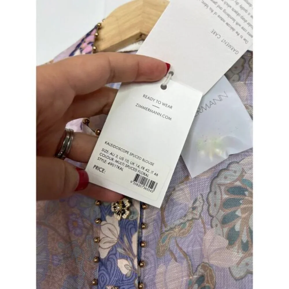 NWT Zimmerman Kaleidoscope Spliced Blouse Multicolor Spliced Floral Size: 10 - Picture 6 of 13